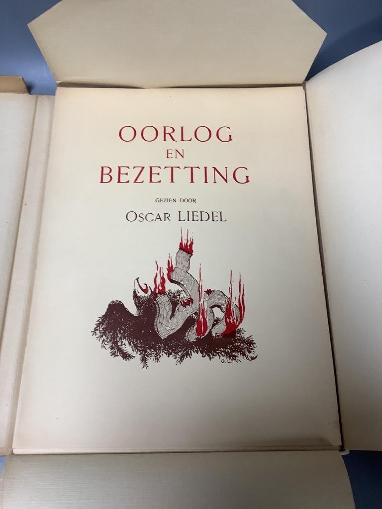 Liwdel, Oscar, ‘Oorlog En Bezehing’ (War and Occupation) a printer’s proof volume of the limited Flemish edition of 500, cased, (sold from direct family descent of the printer)